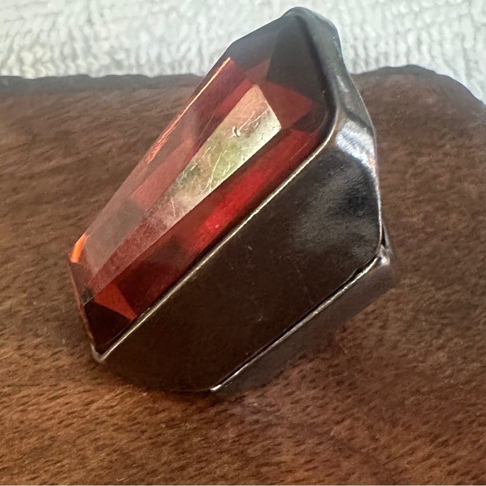 Bold Rectangular Ring With Amber Stone - image 3